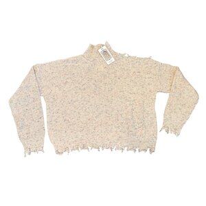 Coeur De Vague Distressed Speckled Knit Sweater Womens Large Beige Multicolor
